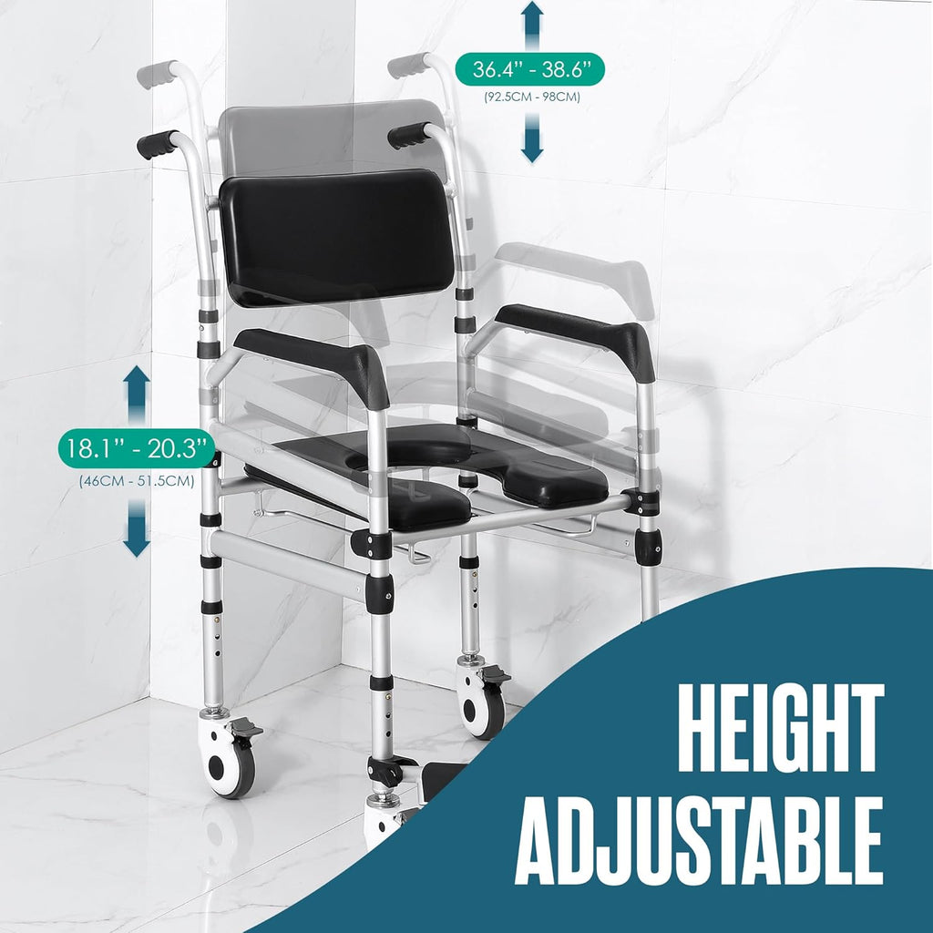 Houseables Shower Chair with Wheels, Height Adjustable Z902904
