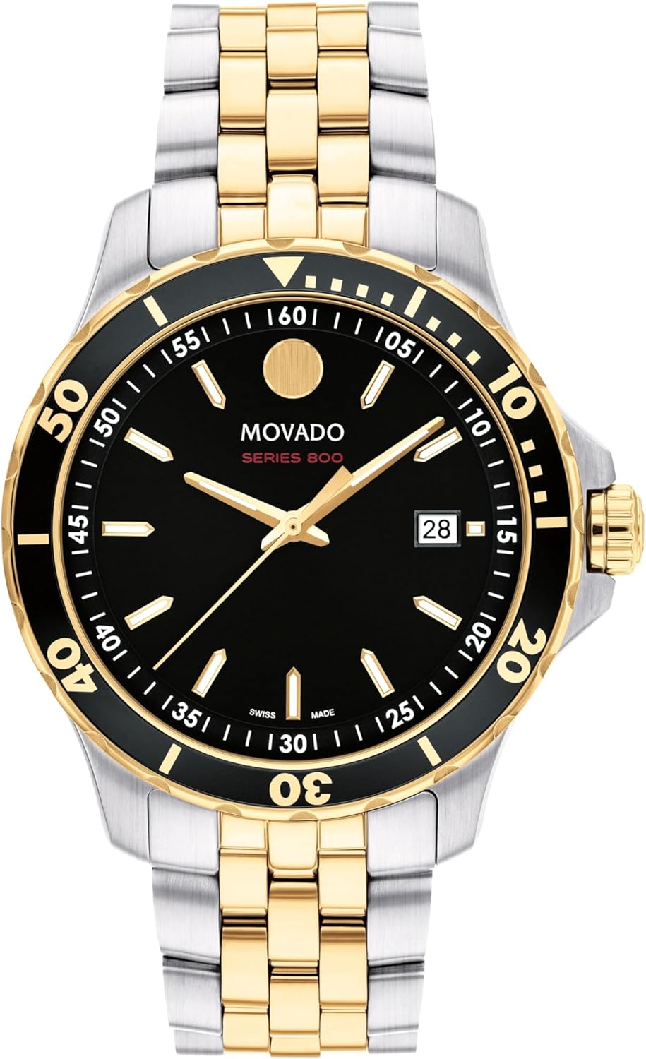 Movado Series 800 Men's Sport Watch - Swiss Quartz 3H Movement, Stainless Steel Link Bracelet - 20 ATM Water Resistance - Luxury Fashion Timepiece for Him - Diver-Inspired - 42mm