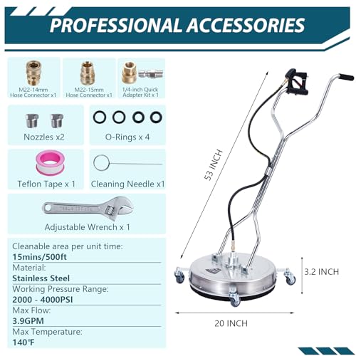 Towallmark 24" Pressure Washer Surface Cleaner with Dual Handle, 4 Wheels, 4000 PSI K3055