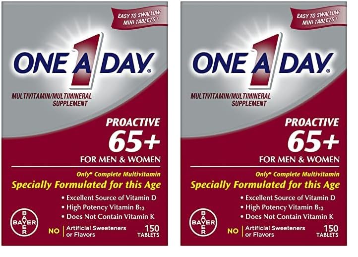 One A Day Proactive 65+, Mens & Womens Multivitamin, Supplement with Vitamin A, Vitamin C, Vitamin D, and Zinc for Immune Health Support*, Calcium, Folic Acid & more, Tablet 150 Count