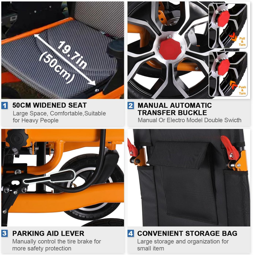 Lightweight Folding Electric Wheelchair for Adults, 20in Seat, 300lbs Capacity R662351