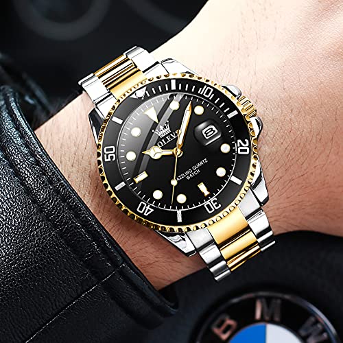 OLEVS Men's Stainless Steel Analog Quartz Watch with Day and Luminous Dial V6348