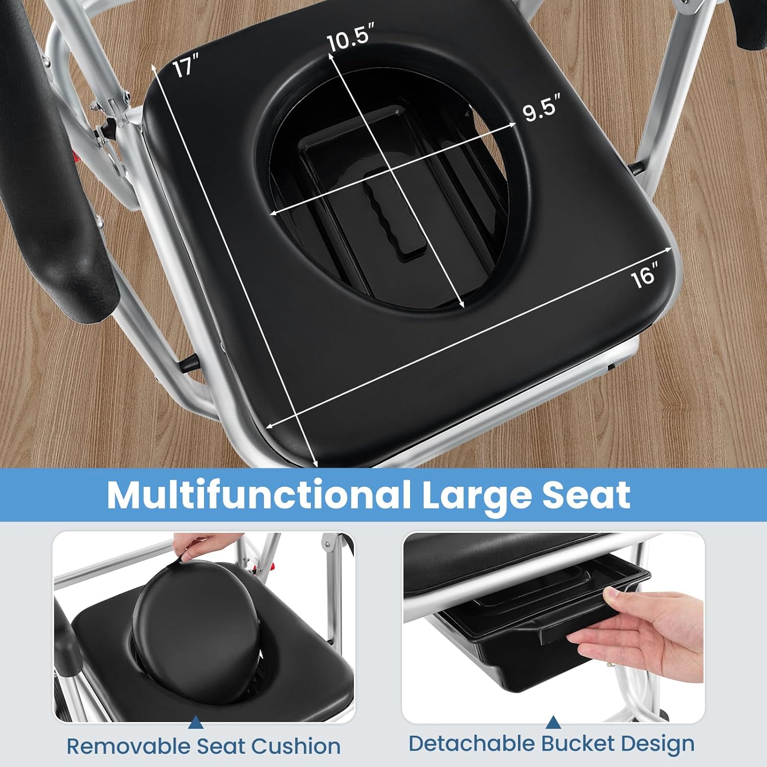 Giantex Bedside Commode Wheelchair with Arms, Lockable Casters, Detachable Bucket G734