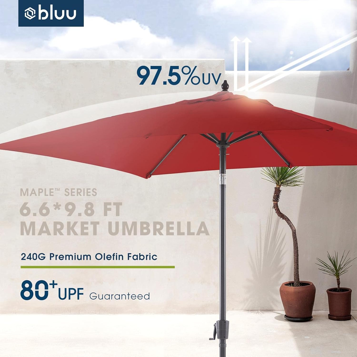 BLUU MAPLE Olefin Patio Umbrella 6.6 x 9.8 FT with Push Button Tilt A490480