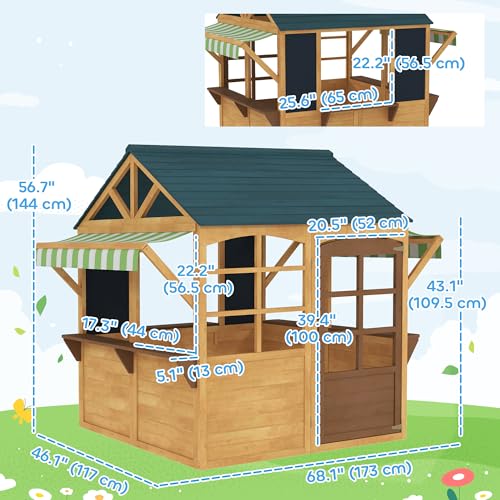 Qaba Foldable Wooden Outdoor Playhouse for Kids 3-8 Years, Brown J22431