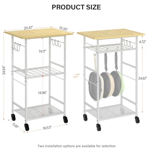 Rolling Kitchen Microwave Cart with Adjustable Shelf, 3 Tier Storage Rack on Wheels K20617