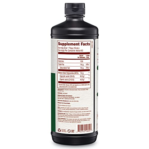 Nutiva Organic MCT Oil, Unflavored, 32 Oz, USDA Organic, Keto L228