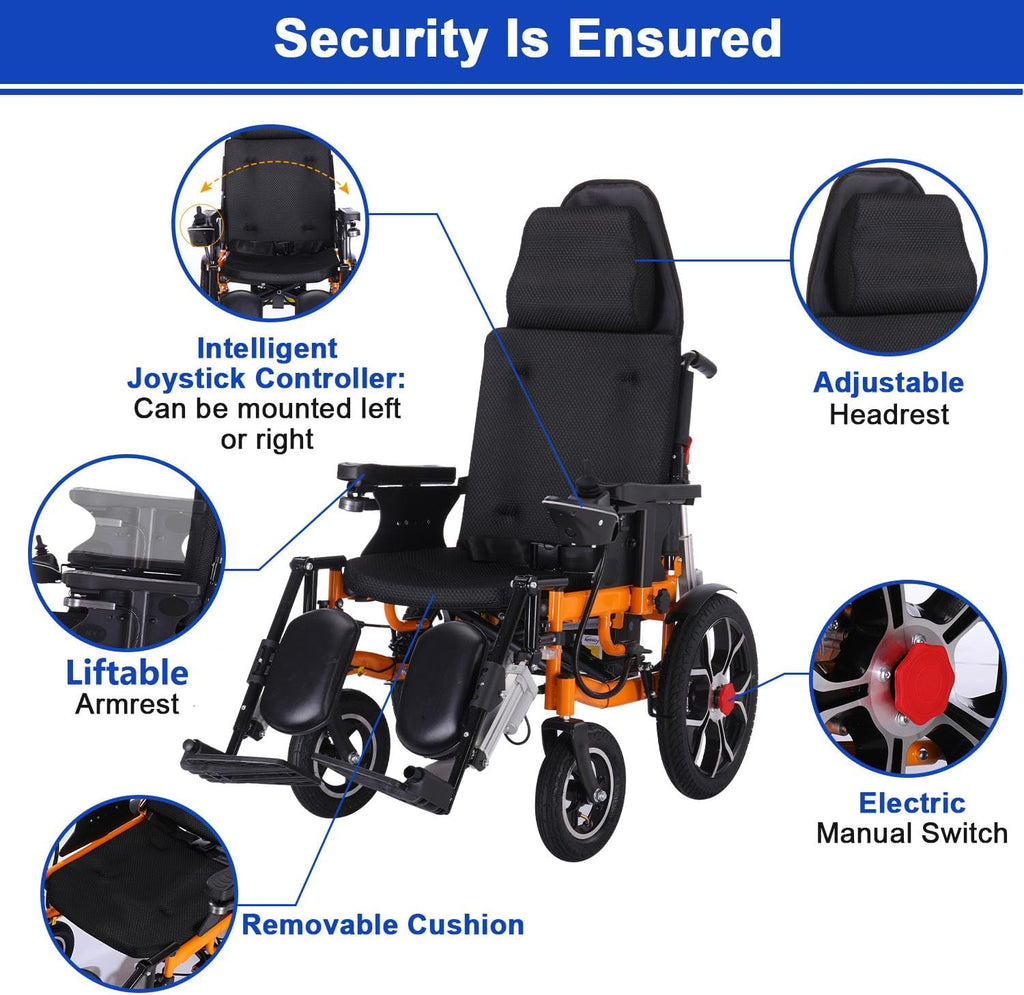 Reclining Electric Wheelchair for Adults, Foldable, 20-Mile Range O4079