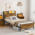 Queen Bed Frame with LED Lights and Charging Station, Queen Platform Bed with Storage Shelf Headboard, Strong Metal Slats Support, No Box Spring Needed, Noise Free, Easy Assembly - Black