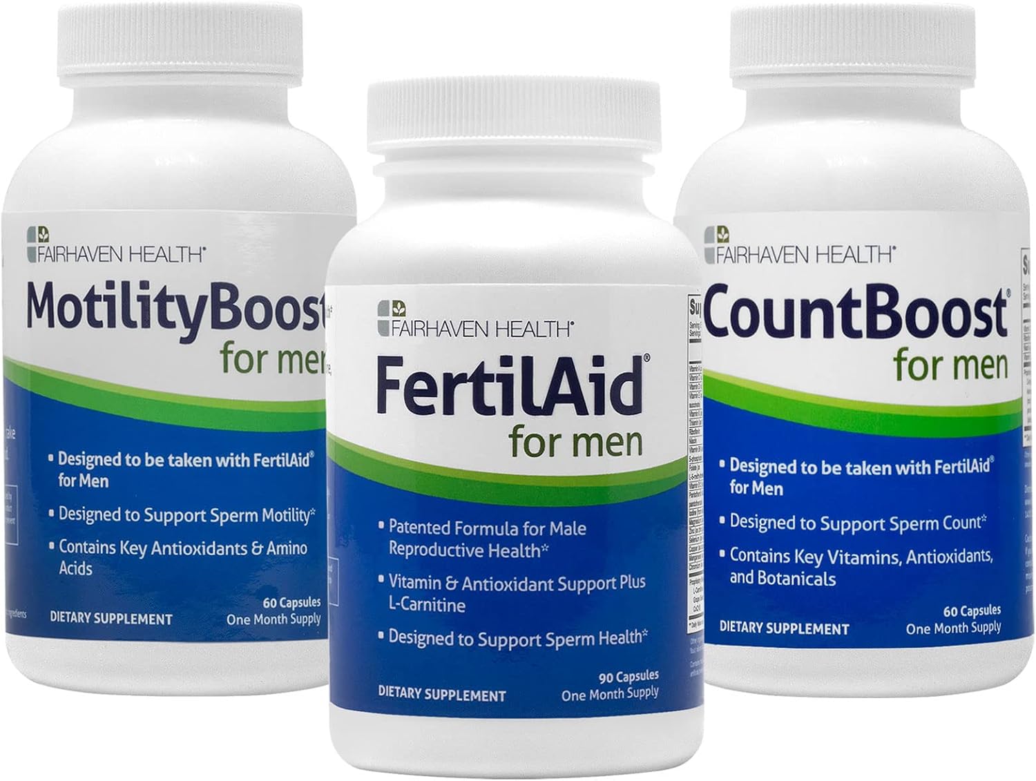 FertilAid for Men, MotilityBoost, Countboost Bundle - Male Fertility Stack with Preconception Vitamin & Fertility Formula Targets Count, Motility, Morphology, with Maca, Ashwagandha, CoQ10, Zinc