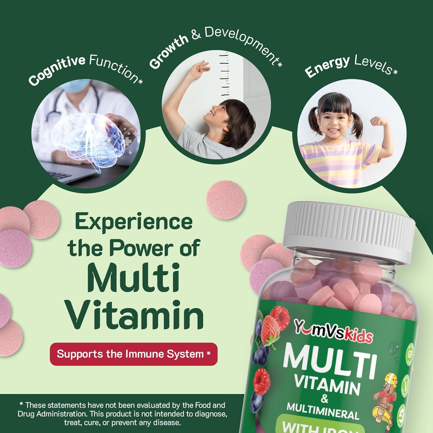 YumVs Complete Kids Multivitamin with Iron, Chewable, Kosher, Gluten Free, 120 Tablets O148
