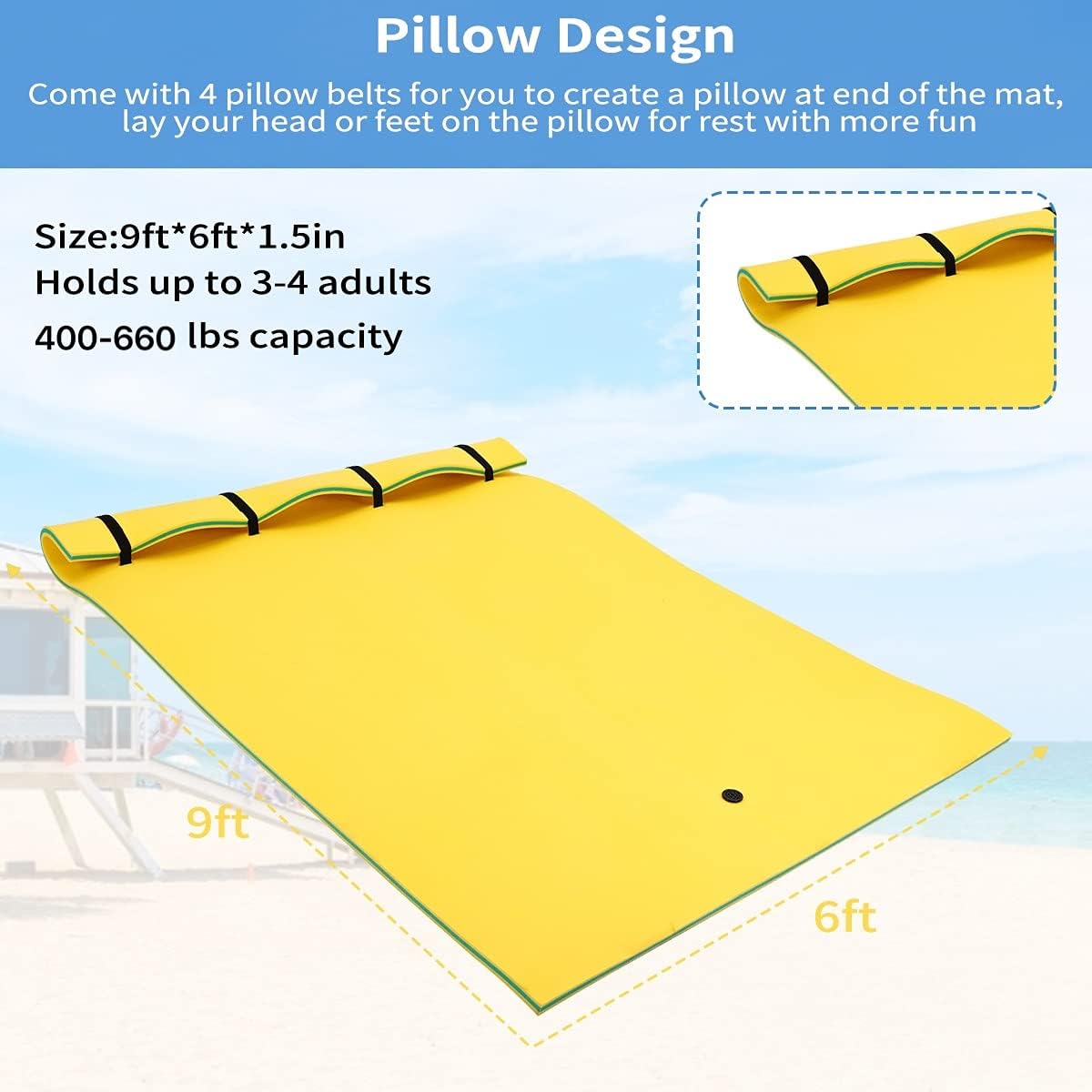 Outroad Floating Water Pad Mat 3 Layers XPE Foam Lily Pad for Beach Lake W6387