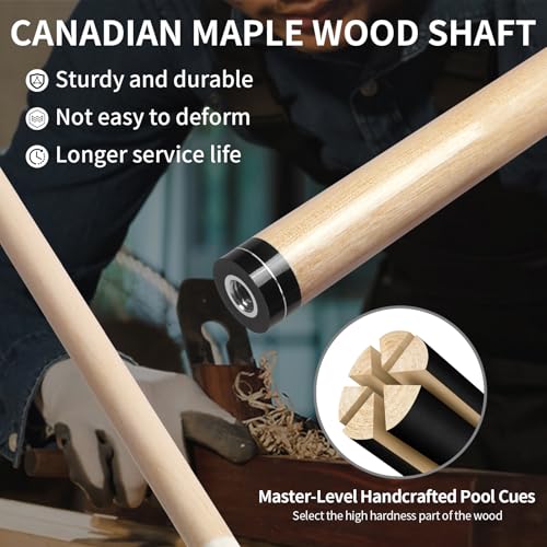 LOTKEY Pool Cue Set of 4 - Canadian Maple 58'' Billiard Sticks with 2 Chalks R905285