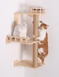 Corner Cat Shelf Wall Mounted with Feeder,3 Levels Cat Wall Tree for Indoor Cats Vertical Climbing 36" Wood Cat Wall Furniture