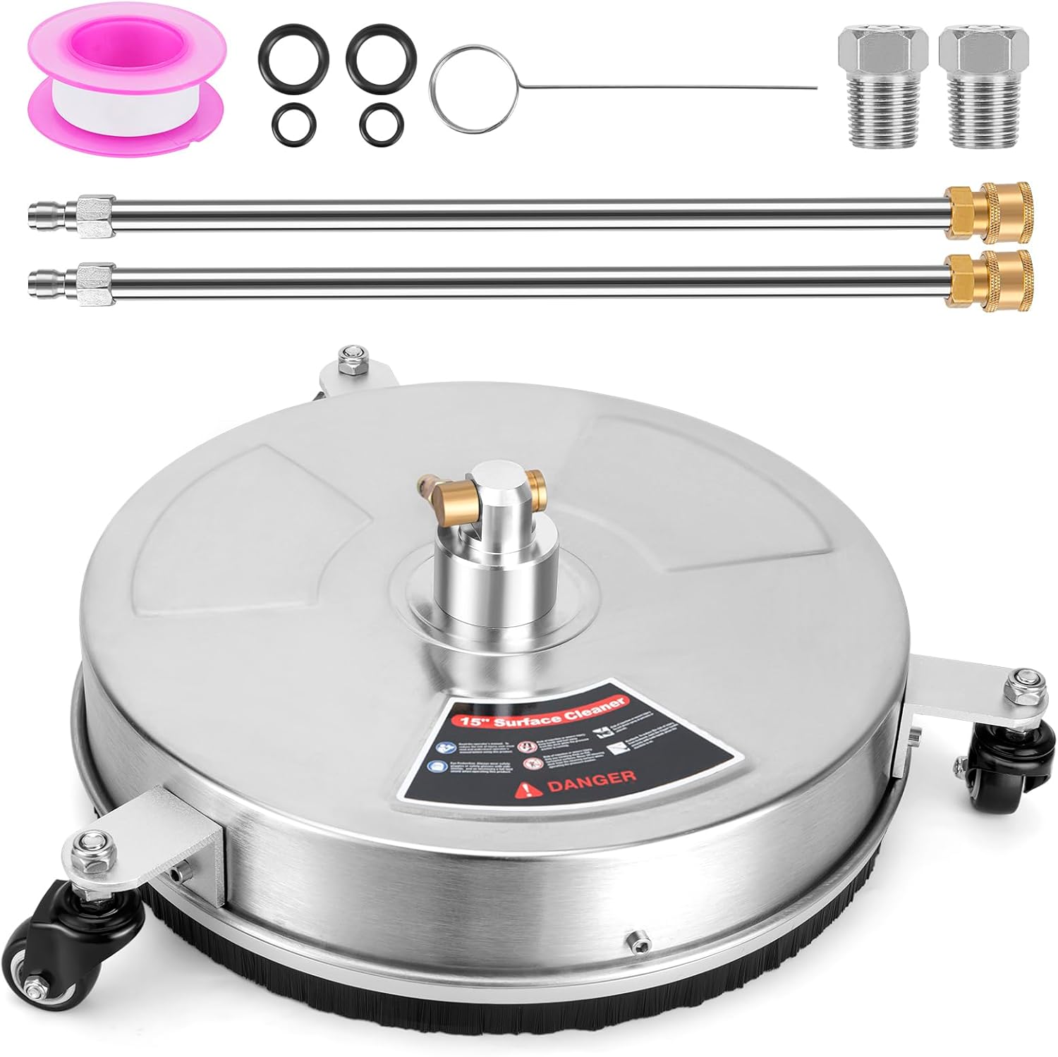 Pressure Washer Surface Cleaner, Power Washer Floor Attachment, 15 inch Surface Cleaner with 3 Wheels, Pressure Washing Surface Cleaner with 2 Extension Wand 4000 PSI for Cleaning Driveway, Sidewalk