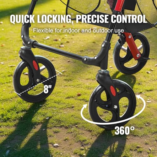 VEVOR Folding Rollator Walker for Seniors, Lightweight Aluminum, 8" All Terrain Wheels, Blue + Black N2534