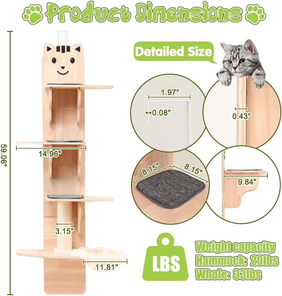 EMUST Door Cat Tree for Indoor Cats, Over The Door Cat Climber with Scratching Post J5857
