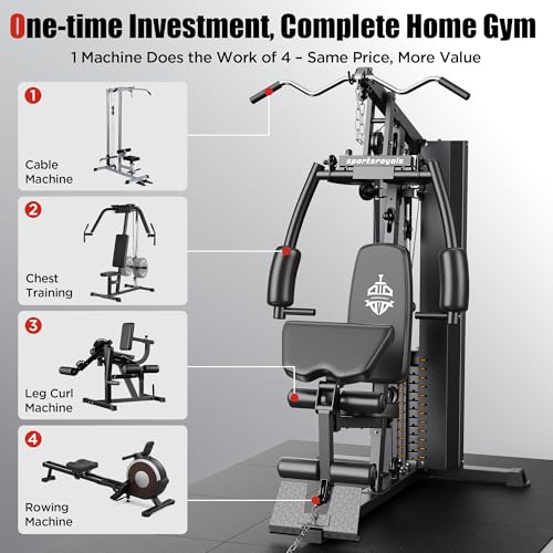 Sportsroyals Home Gym with 154LBS Weight Stack, Full Body Workout Station R116