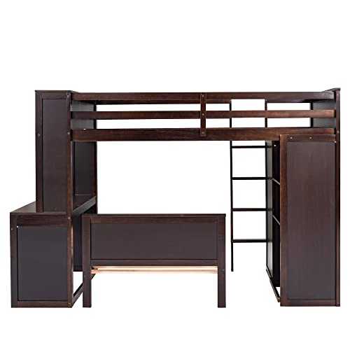 Harper & Bright Designs Full Over Twin Bunk Bed with Desk and Storage, Solid Wood, Gray L8927