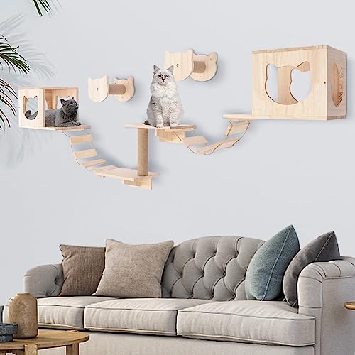 Cat Wall Furniture with Shelves, Scratching Posts, and Perches Q292287