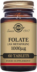 Solgar Folate 1000 mcg - 60 Tablets - 1000 mcg Bio-active Metafolin - Vegan, Gluten Free, Dairy Free, Kosher - 60 Servings