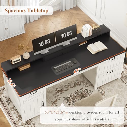 SEDETA Farmhouse 63" Executive Desk with File Drawer and Monitor Stand O784