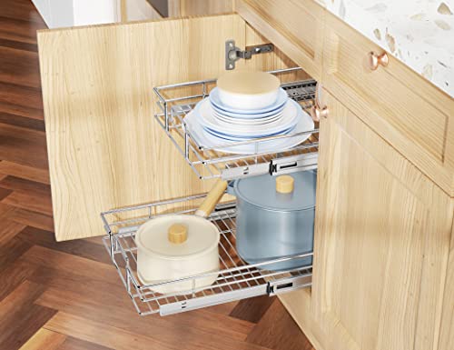 LOVMOR 2 Tier Pull Out Cabinet Organizer for Kitchen Storage B18505