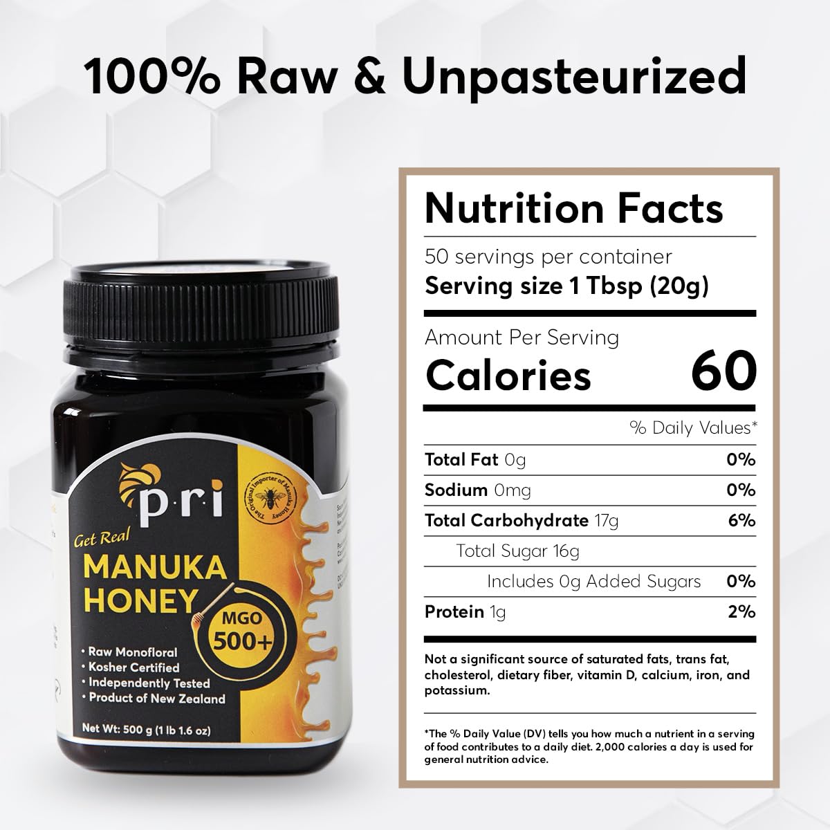 PRI Manuka Honey MGO 500+ 1.1LB Raw Monofloral New Zealand D642494