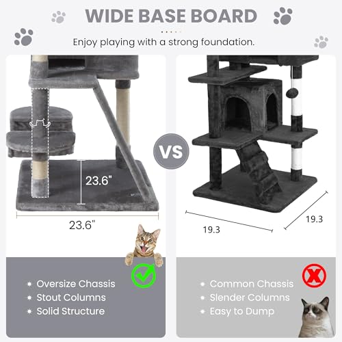 SHA CERLIN 65in Cat Tree Tower for Indoor Cats, Multi-Level with Scratching Posts and Hammock Y941282