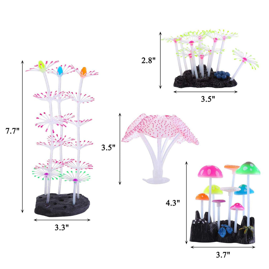 Lpraer 4 Pack Glowing Coral Reef Aquarium Decorations Silicone Y3567