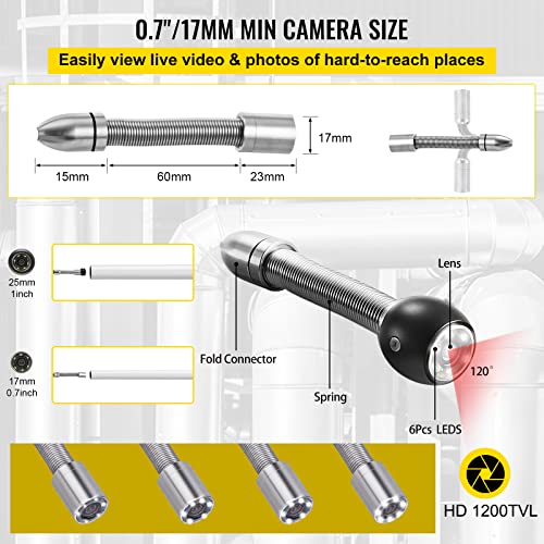 VEVOR Sewer Camera 98.4ft Pipe Drain Inspection Camera with DVR and LED Lights J454147