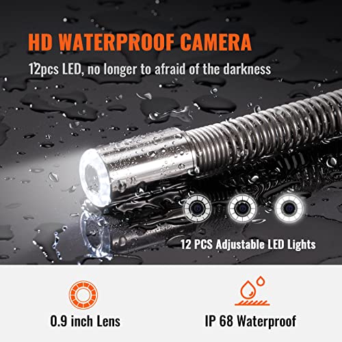 VEVOR Sewer Camera with 512Hz Locator, 165 ft, 9" Pipeline Inspection Camera with DVR P847