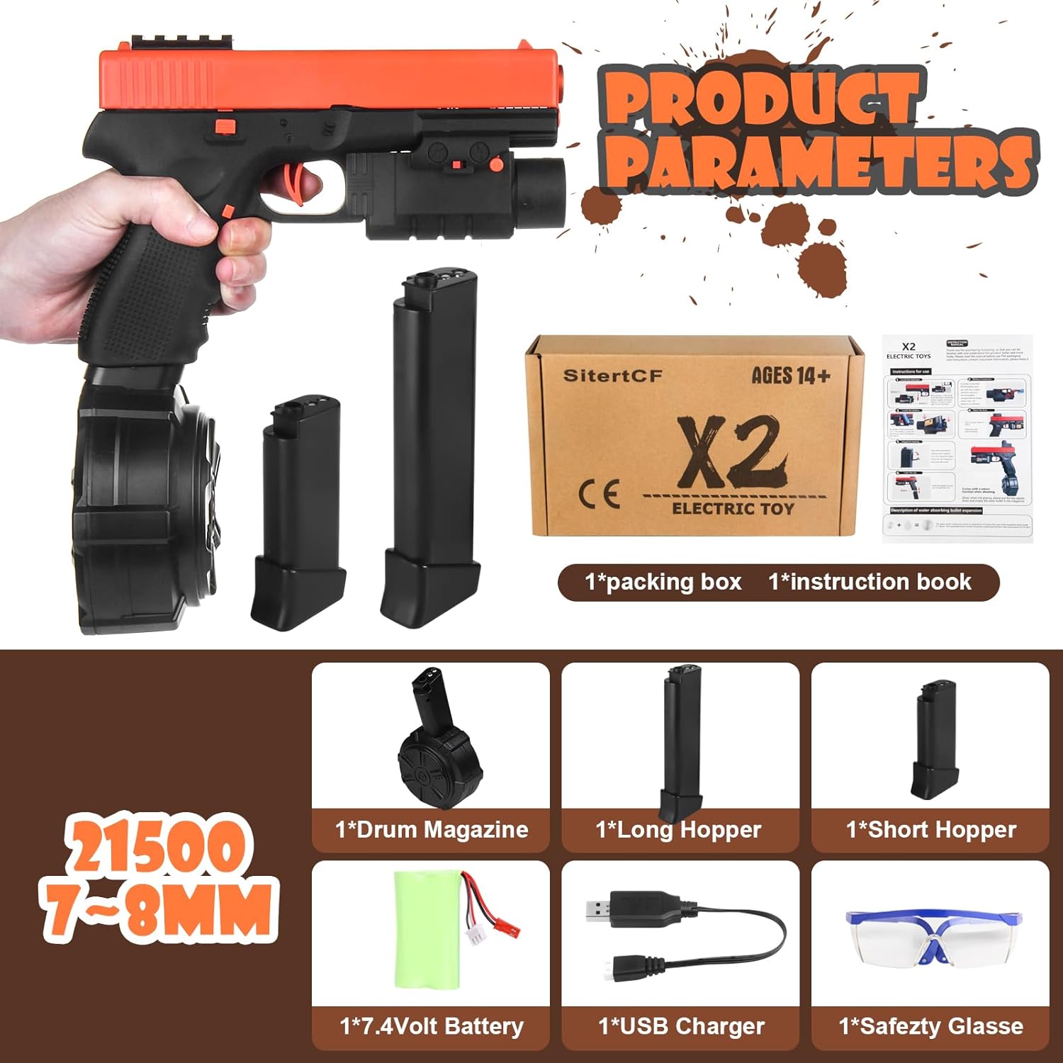 JM-X2 Electric Gel Toy Blaster with Drum and Goggles S527