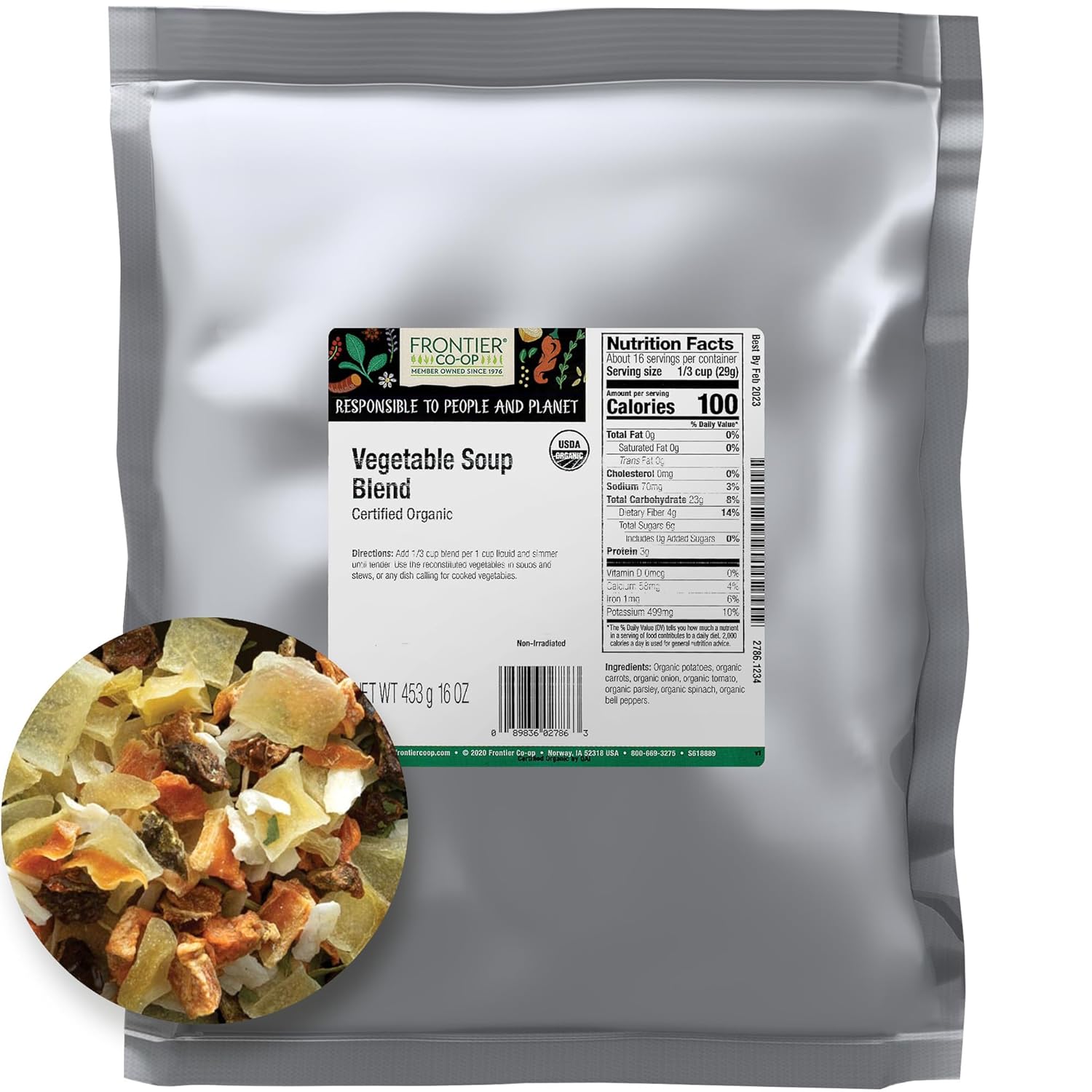 Frontier Co-op Organic Vegetable Soup Blend 1lb - Low Sodium Soup Mix, Dehydrated Veggies and Parsley - Dried Vegetables for Soup, Ramen, Stew