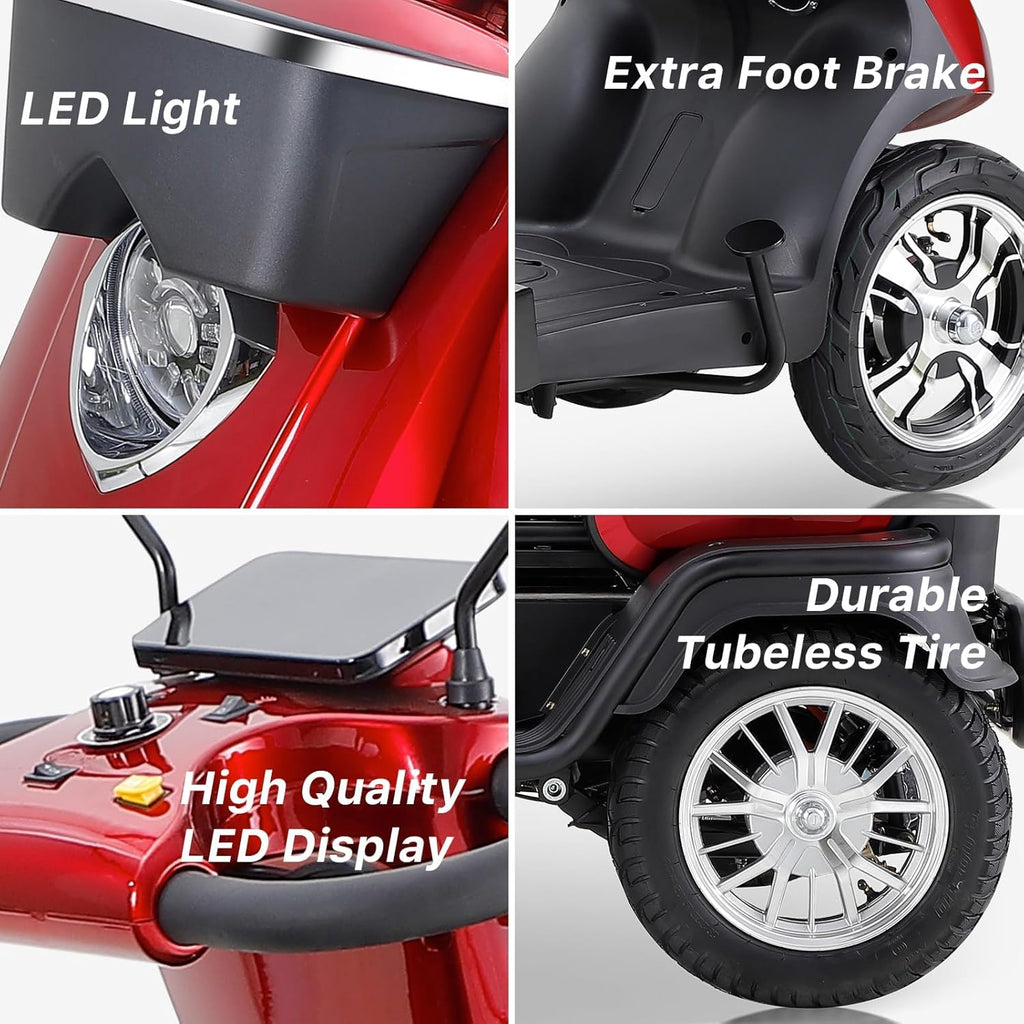 Two Seater Mobility Scooter 500lbs Capacity Heavy Duty Electric - Red D52623