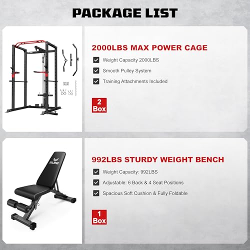 Power Cage 2000LBS Power Rack with LAT Pulldown and Adjustable Pulley System for Home Gym H863717