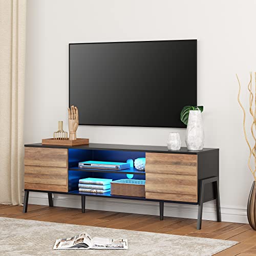 WAMPAT Mid Century Modern TV Stand for TVs Up to 65 Inch, LED Wood TV Console with Storage, Home Entertainment Center in Espresso for Living Room Bedroom, 60 inch