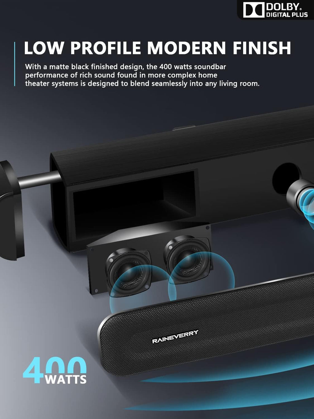 5.1 CH Surround Sound Bar with Dolby Audio, Wireless Subwoofer & Rear Speaker for TV D587