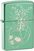 Zippo Botanical Skull Design High Polish Green Pocket Lighter