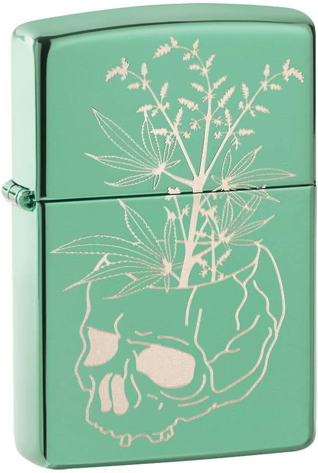 Zippo Botanical Skull Design High Polish Green Pocket Lighter