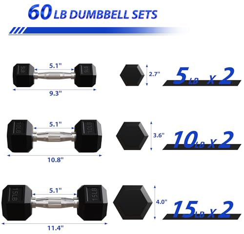 Signature Fitness Rubber Encased Hex Dumbbell Sets W376601