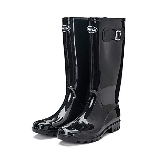 DKSUKO Women's Tall Rain Boots Waterproof Wellington Rubber G1163
