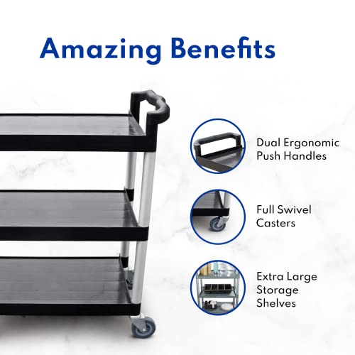 New Star Foodservice 250-Pound 3-Tier Utility Cart with Locking Casters, Black A83221