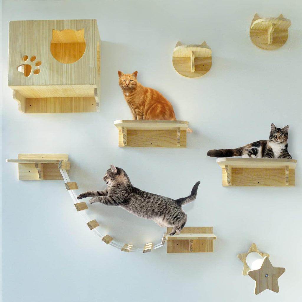 La La Pet® Wall Mounted Cat Shelves and Perches Set of 9 R515
