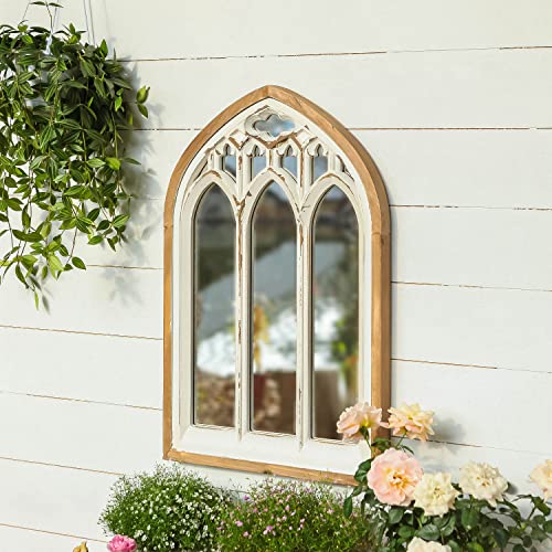 Arch Window Wall Mirror Farmhouse Cathedral Mirror with Wooden Frame U119913