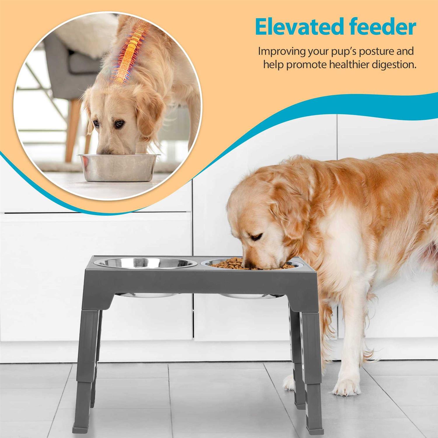 Niubya Elevated Dog Bowls with 2 Stainless Steel Bowls Y881830