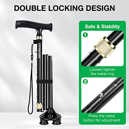 COVACURE Foldable Adjustable Walking Cane for Seniors with Carry Bag H632