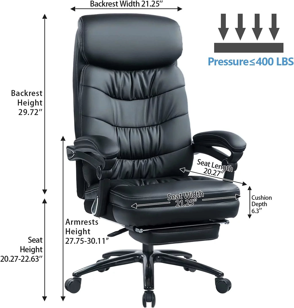 Big and Tall Executive Office Chair with Foot Rest, Reclining, 400lbs W5972