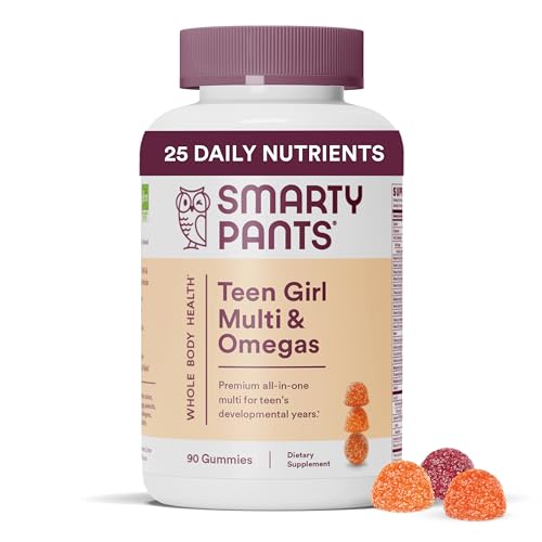 SmartyPants Teen Guy Multivitamin Gummies: Omega 3 Fish Oil (EPA/DHA), Vitamin D3, C, Vitamin B12, B6, Vitamin A, K & Zinc, Gluten Free, Three Fruit Flavors, 120 Count (30 Day Supply)
