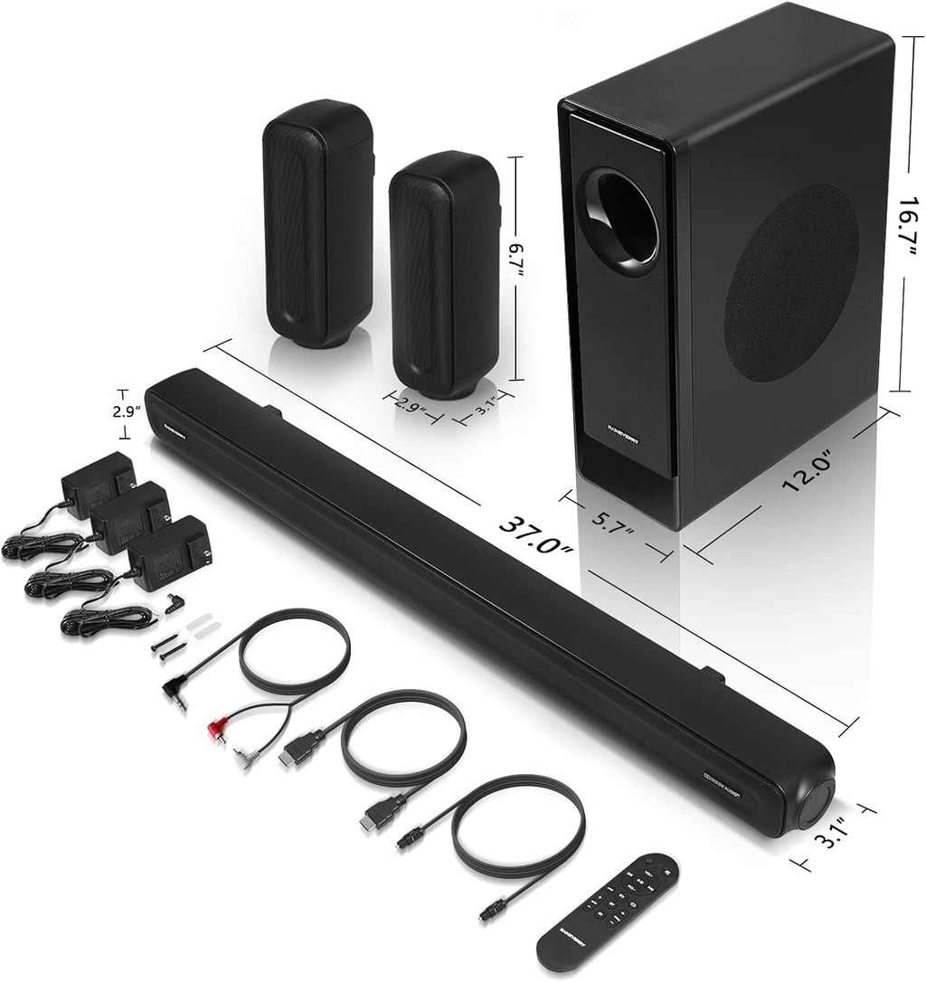 5.1 CH Surround Sound Bar with Dolby Audio, Wireless Subwoofer & Rear Speaker for TV D587
